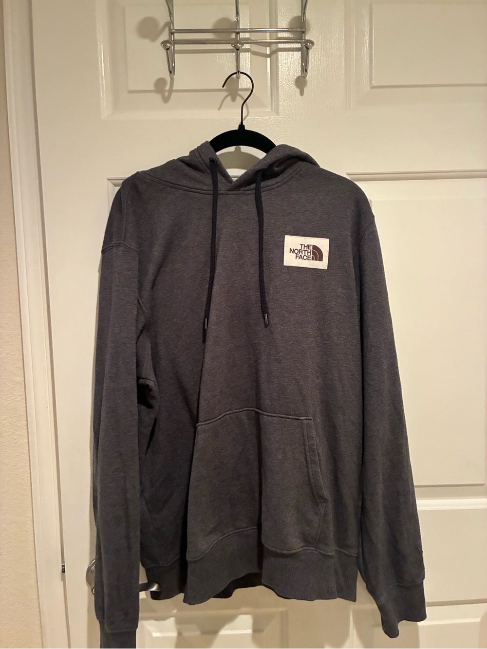The North Face Charcoal Gray Pullover Hoodie with Logo Patch